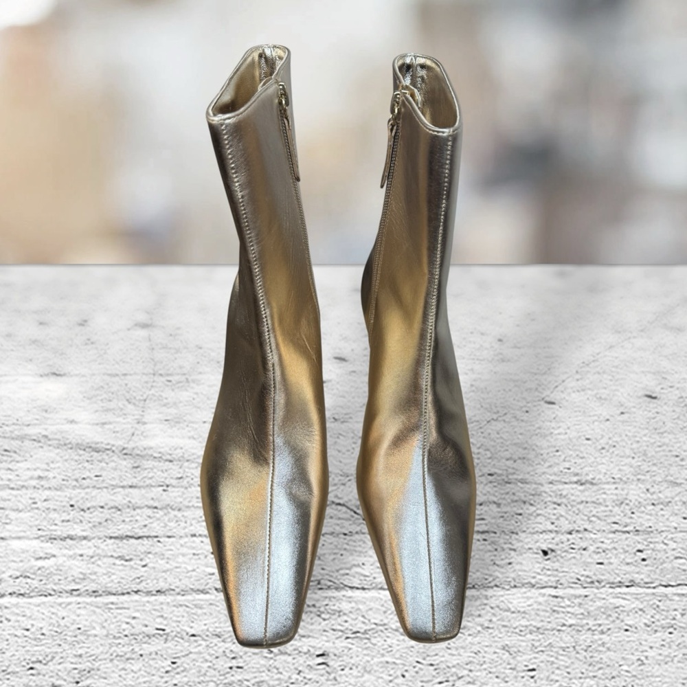 SCHUTZ Metallic Gold Women's Dellia Closed Toe Booties, 8 - Picture 2 of 10